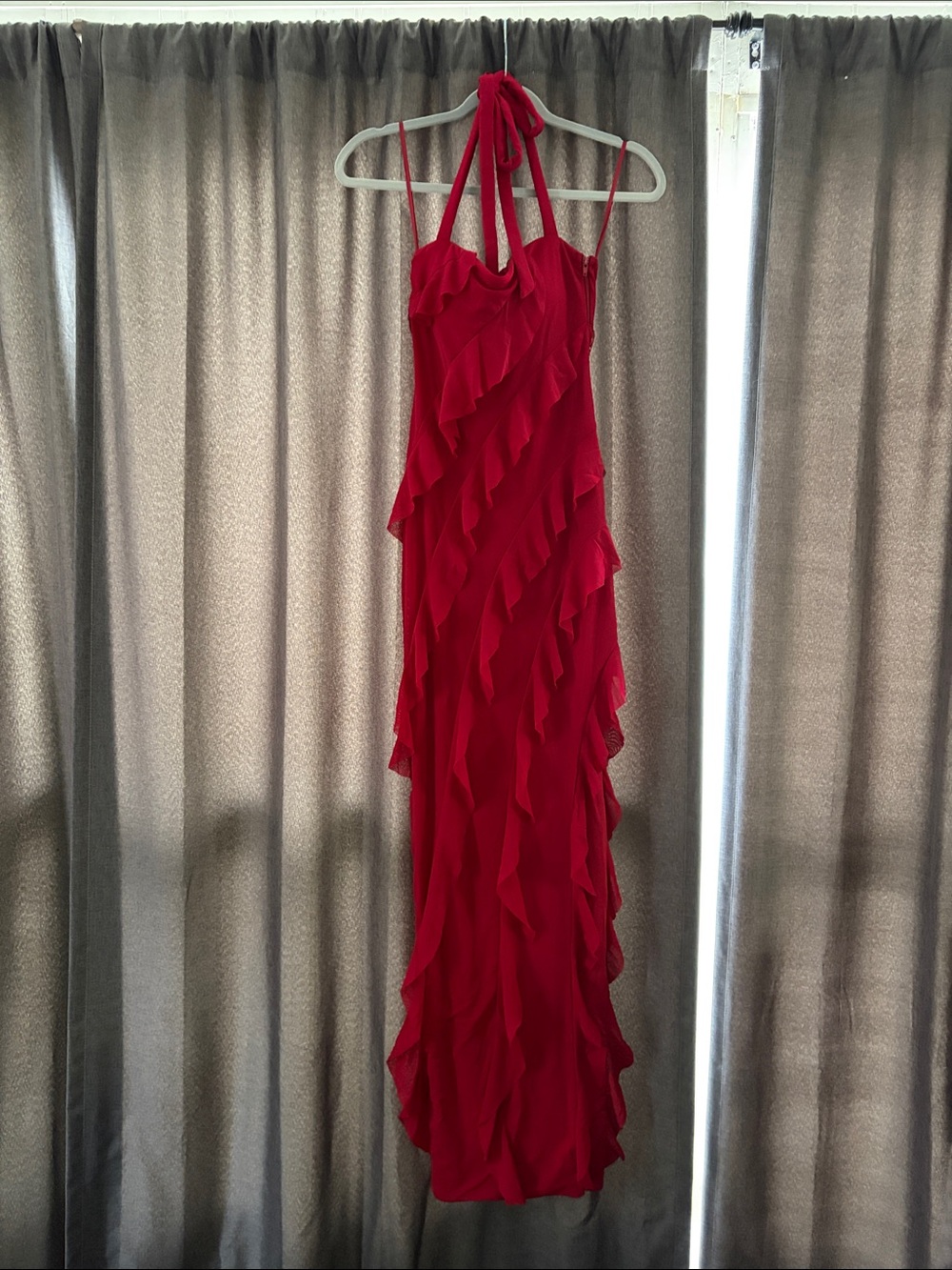 Windsor Red Halter Ruffle Maxi Dress